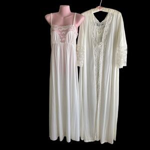 Vintage Ilise Stevens Nightgown Robe Set Womens Medium White Lace USA 1282 90s